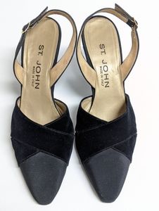 St. John Black Velvet Slingback Pumps Size 7-1/2
